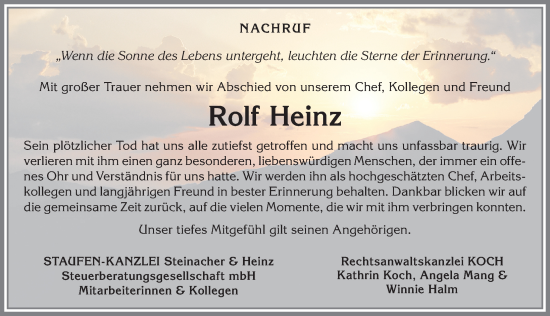 Traueranzeige von Rolf Heinz von Der Westallgäuer