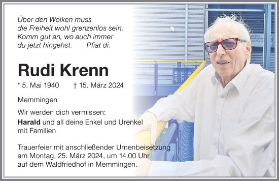 Traueranzeige von Rudi Krenn von Memminger Zeitung