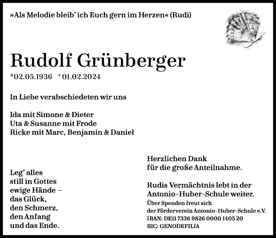 Traueranzeige von Rudolf Grünberger von Allgäuer Zeitung,Kempten