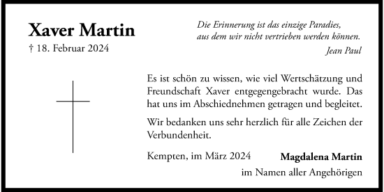 Traueranzeige von Xaver Martin von Memminger Zeitung