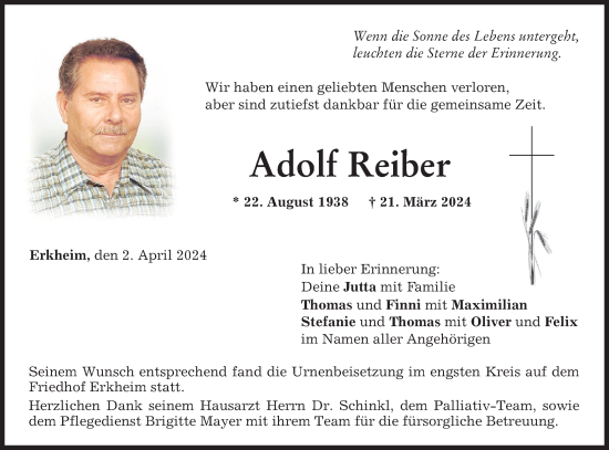 Traueranzeige von Adolf Reiber von Memminger Zeitung