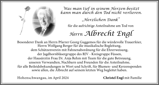 Traueranzeige von Albrecht Engl von Allgäuer Zeitung, Füssen