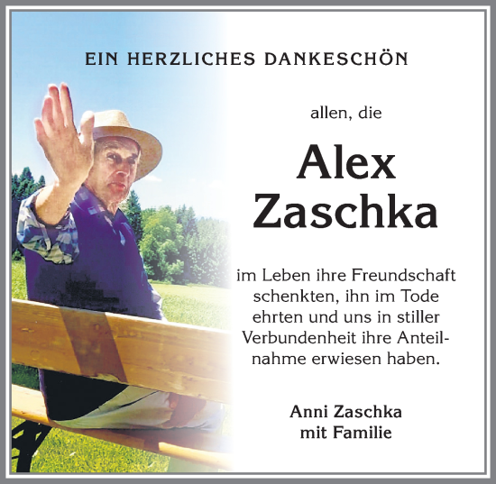 Traueranzeige von Alex Zaschka von Allgäuer Zeitung, Marktoberdorf