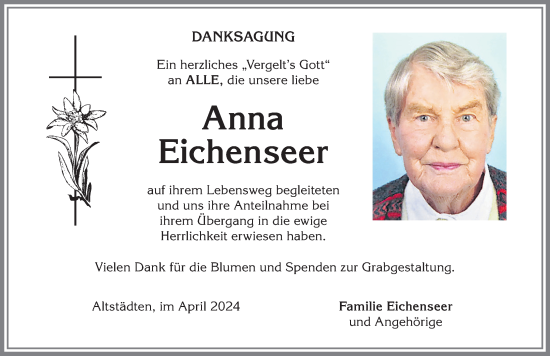 Traueranzeige von Anna Eichenseer von Allgäuer Anzeigeblatt