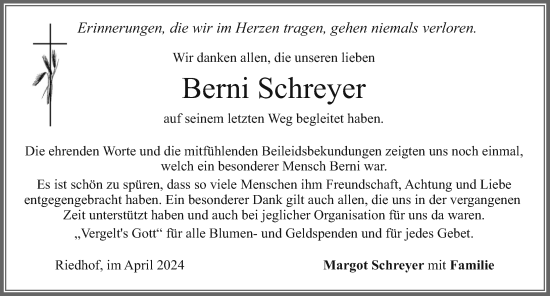 Traueranzeige von Berni Schreyer von Allgäuer Zeitung, Marktoberdorf