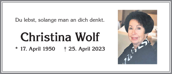 Traueranzeige von Christina Wolf von Allgäuer Anzeigeblatt