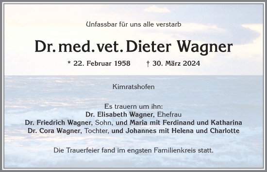 Traueranzeige von Dieter Wagner von Allgäuer Zeitung,Kempten