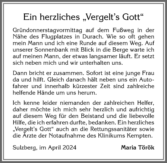 Traueranzeige von Ein herzliches  von Allgäuer Zeitung,Kempten