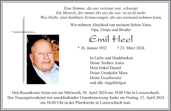 Traueranzeige von Emil Heel von Allgäuer Zeitung, Marktoberdorf
