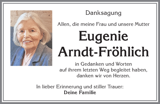 Traueranzeige von Eugenie Arndt-Fröhlich von Allgäuer Zeitung,Kempten