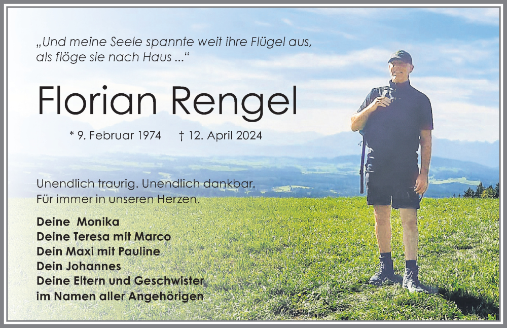  Traueranzeige für Florian Rengel vom 20.04.2024 aus Allgäuer Zeitung, Kaufbeuren/Buchloe