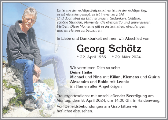 Traueranzeige von Georg Schötz von Allgäuer Zeitung,Kempten