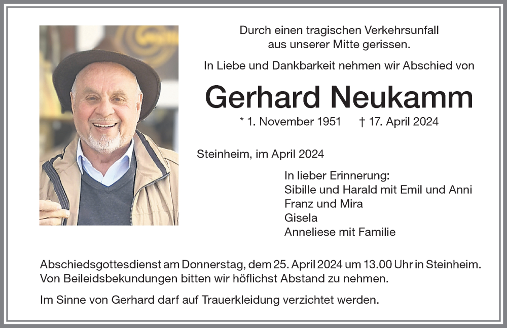  Traueranzeige für Gerhard Neukamm vom 23.04.2024 aus Memminger Zeitung