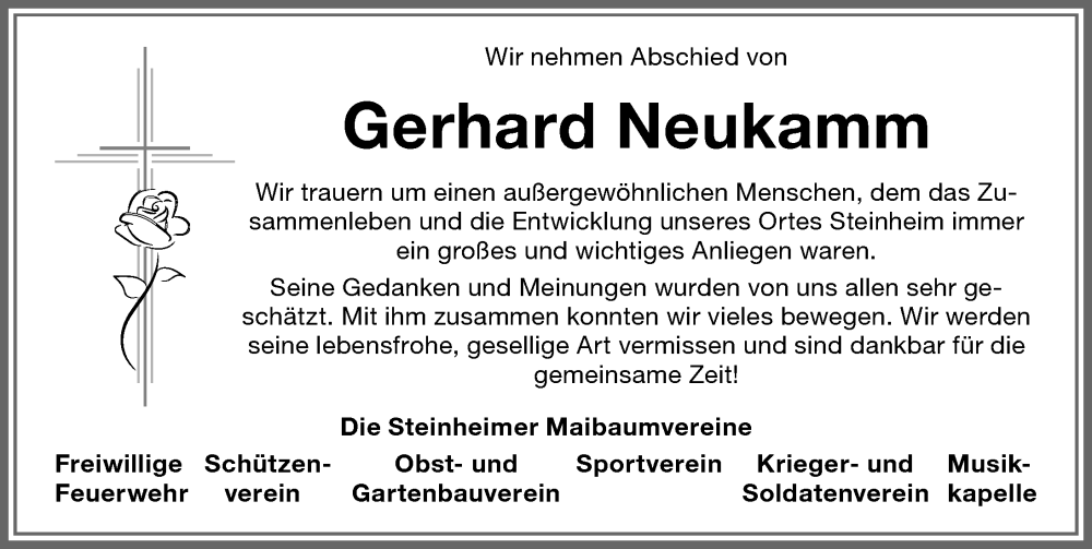  Traueranzeige für Gerhard Neukamm vom 27.04.2024 aus Memminger Zeitung