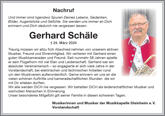 Traueranzeige von Gerhard Schäle von Memminger Zeitung