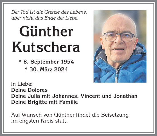 Traueranzeige von Günther Kutschera von Allgäuer Zeitung, Kaufbeuren/Buchloe