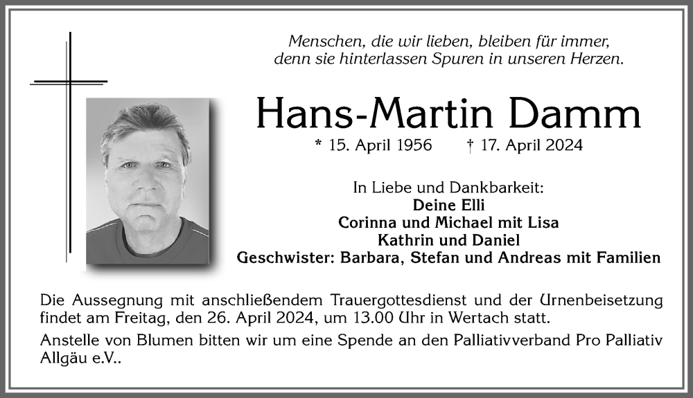  Traueranzeige für Hans-Martin Damm vom 23.04.2024 aus Allgäuer Anzeigeblatt