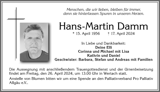 Traueranzeige von Hans-Martin Damm von Allgäuer Anzeigeblatt