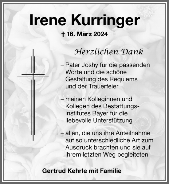 Traueranzeige von Irene Kurringer von Memminger Zeitung
