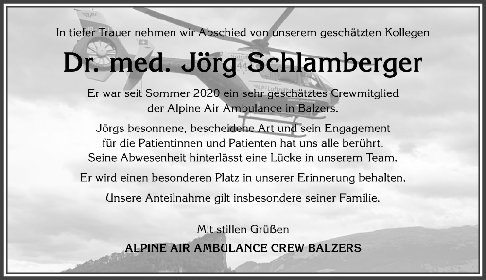  Traueranzeige für Jörg Schlamberger vom 06.04.2024 aus Allgäuer Anzeigeblatt