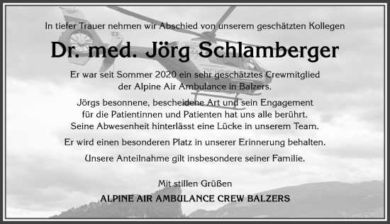 Traueranzeige von Jörg Schlamberger von Allgäuer Anzeigeblatt