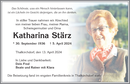 Traueranzeige von Katharina Stärz von Allgäuer Anzeigeblatt