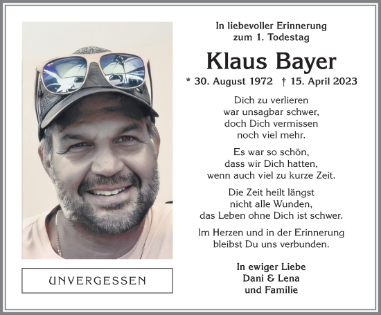 Traueranzeige von Klaus Bayer von Allgäuer Zeitung, Gesamtausgabe