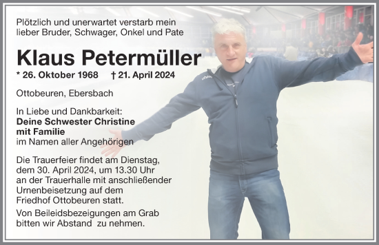 Traueranzeige von Klaus Petermüller von Memminger Zeitung