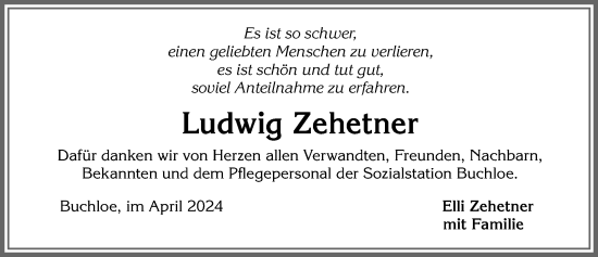 Traueranzeige von Ludwig Zehetner von Allgäuer Zeitung, Kaufbeuren/Buchloe