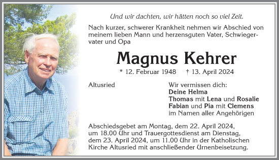 Traueranzeige von Magnus Kehrer von Allgäuer Zeitung,Kempten