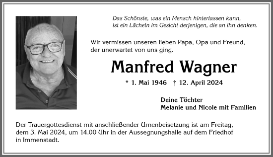 Traueranzeige von Manfred Wagner von Allgäuer Anzeigeblatt