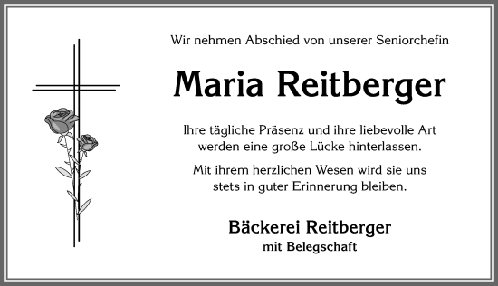 Traueranzeige von Maria Reitberger von Allgäuer Zeitung,Kempten