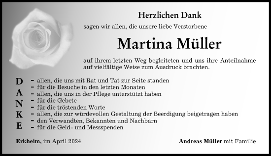 Traueranzeige von Martina Müller von Memminger Zeitung