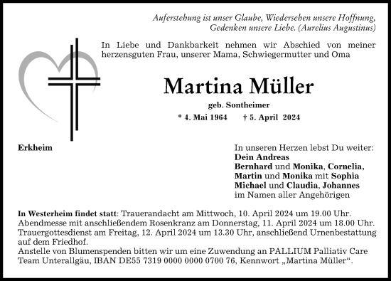 Traueranzeige von Martina Müller von Memminger Zeitung