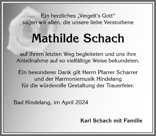 Traueranzeige von Mathilde Schach von Allgäuer Anzeigeblatt