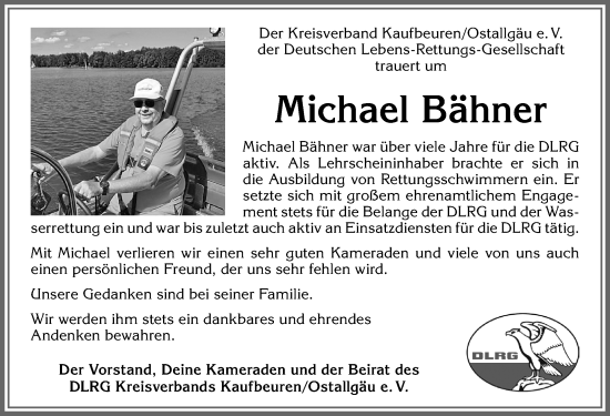Traueranzeige von Michael Bähner von Allgäuer Zeitung, Kaufbeuren/Buchloe