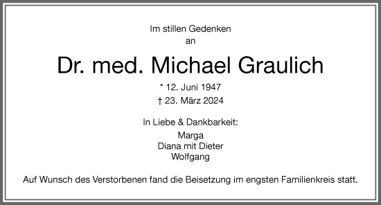 Traueranzeige von Michael Graulich von Memminger Zeitung