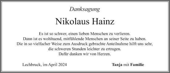 Traueranzeige von Nikolaus Hainz von Allgäuer Zeitung, Füssen