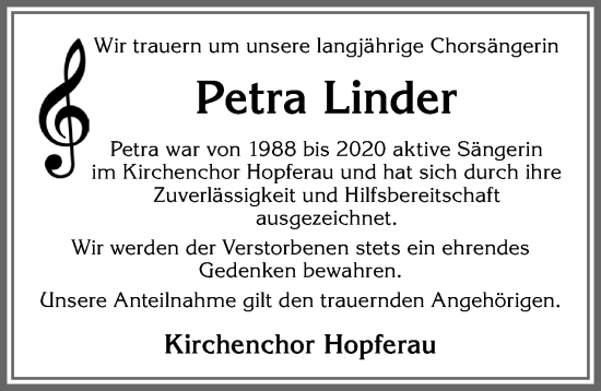 Traueranzeige von Petra Linder von Allgäuer Zeitung, Füssen