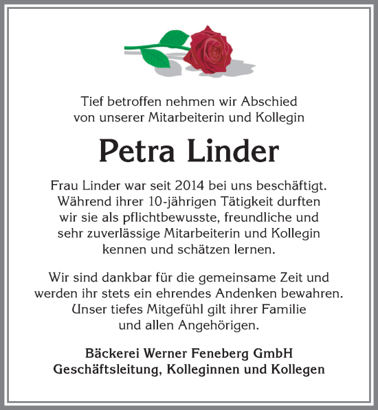 Traueranzeige von Petra Linder von Allgäuer Zeitung, Füssen