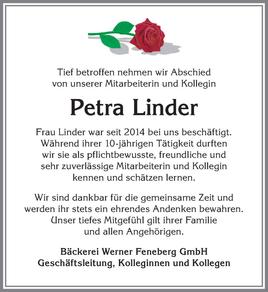  Traueranzeige für Petra Linder vom 08.04.2024 aus Allgäuer Zeitung, Füssen