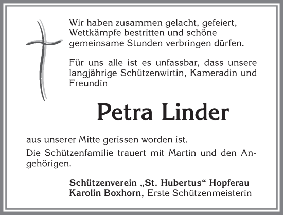 Traueranzeige von Petra Linder von Allgäuer Zeitung, Füssen
