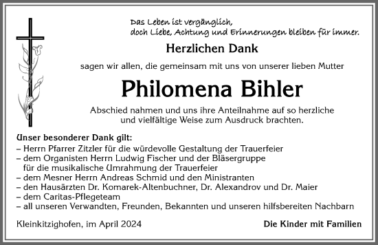 Traueranzeige von Philomena Bihler von Allgäuer Zeitung, Kaufbeuren/Buchloe