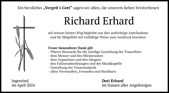 Traueranzeige von Richard Erhard von Allgäuer Zeitung, Marktoberdorf