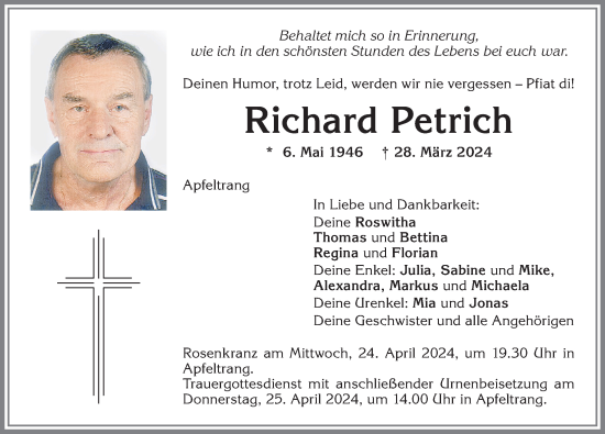 Traueranzeige von Richard Petrich von Allgäuer Zeitung, Marktoberdorf