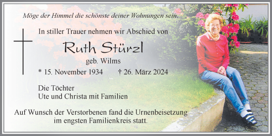 Traueranzeige von Ruth Stürzl von Allgäuer Zeitung, Marktoberdorf