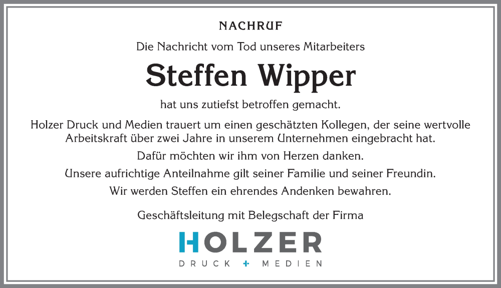  Traueranzeige für Steffen Wipper vom 17.04.2024 aus Allgäuer Anzeigeblatt