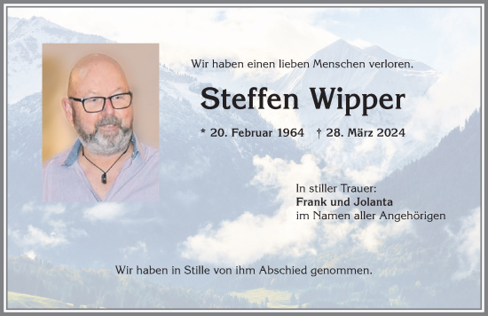 Traueranzeige von Steffen Wipper von Allgäuer Anzeigeblatt