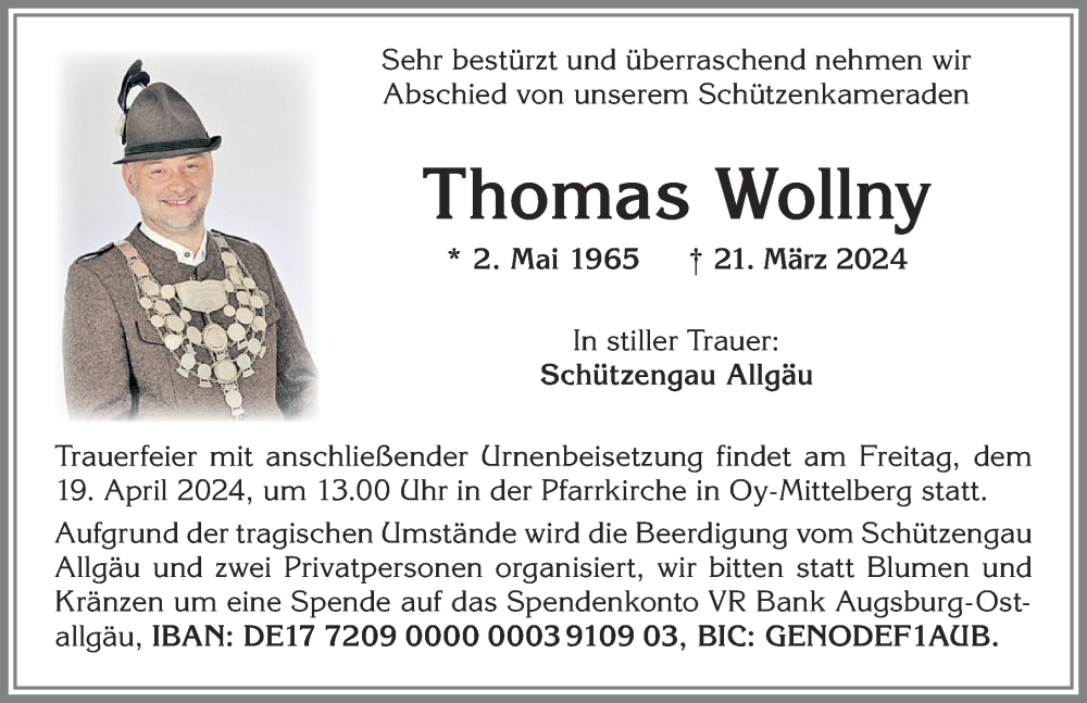  Traueranzeige für Thomas Wollny vom 12.04.2024 aus Allgäuer Zeitung,Kempten