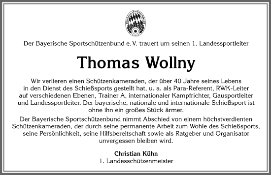 Traueranzeige von Thomas Wollny von Allgäuer Zeitung, Gesamtausgabe